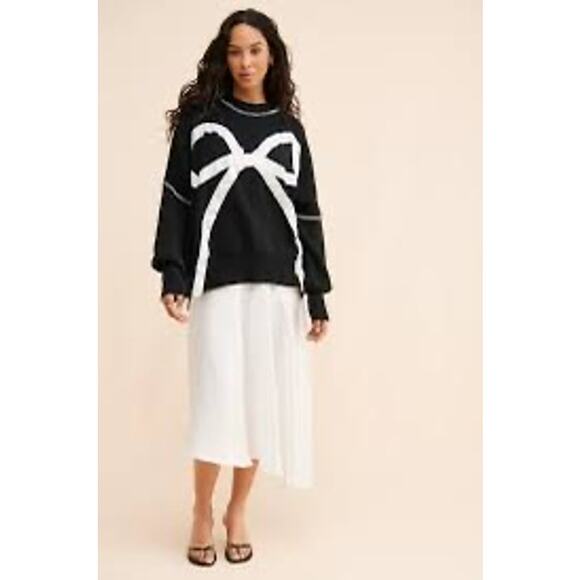 Free people x Tricia Fix Black Exploded Bow Knit Sweater Women’s Size L Nuuly - Picture 3 of 12
